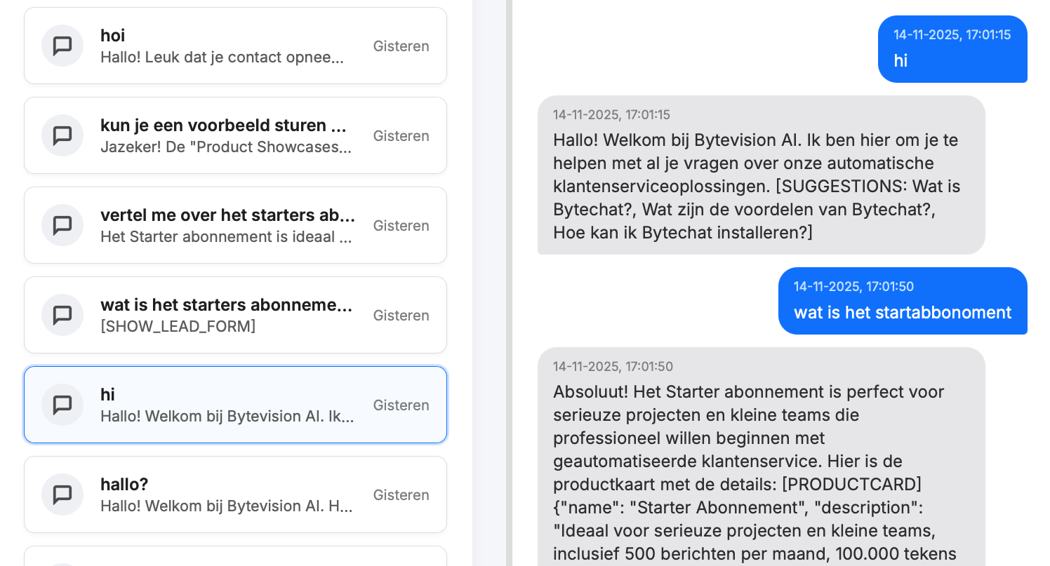 Een overzicht van klantgesprekken